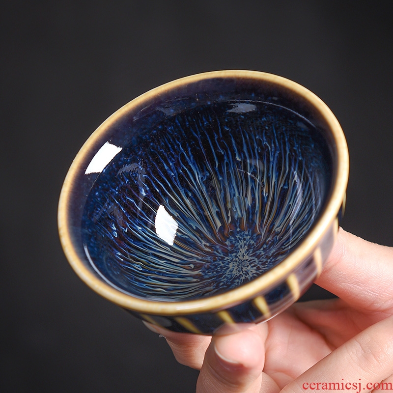 Laugh, jingdezhen obsidian blue drawing lamp cup home inlaid with silver wire drawing star light creative masters cup