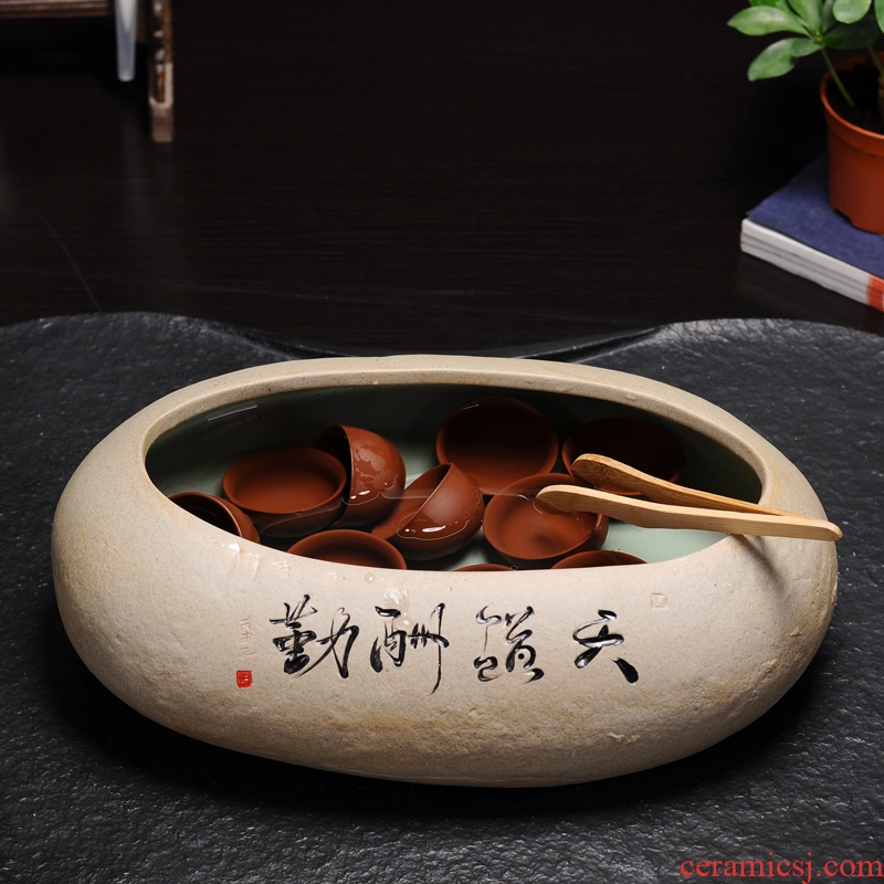 Tang Yan fang handwritten coarse pottery tea ceramic bath hydroponic flower pot dross barrels writing brush washer from kung fu tea tea accessories