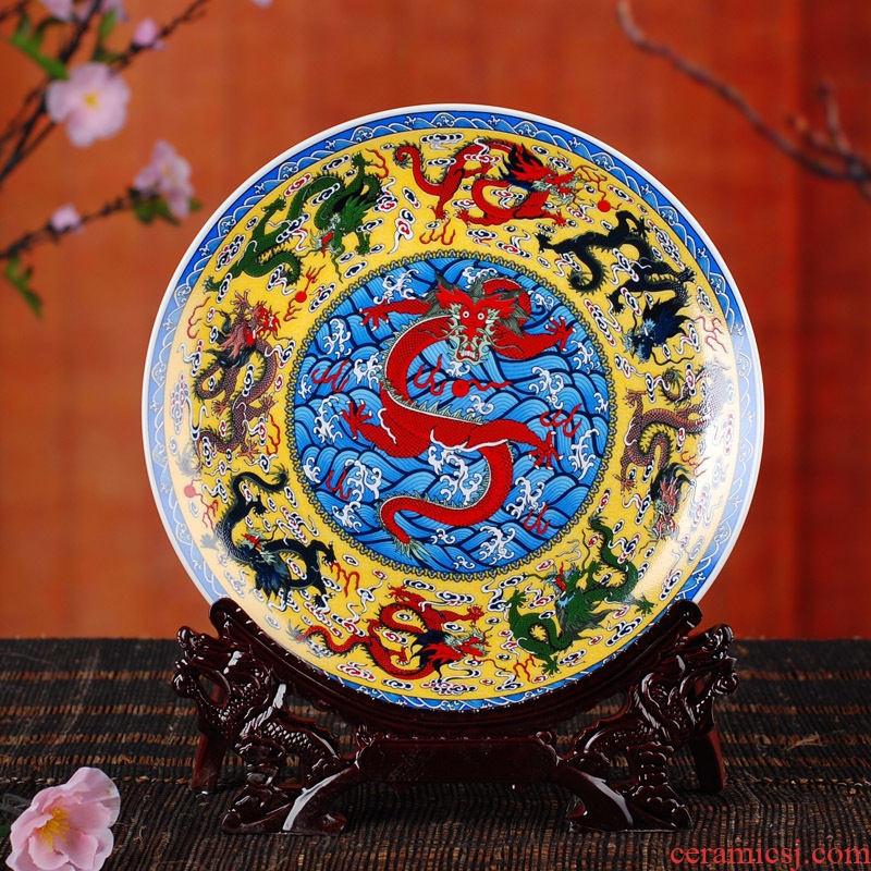 Jingdezhen ceramics furnishing articles hanging dish sitting room decoration plate of blue and white porcelain enamel household crafts
