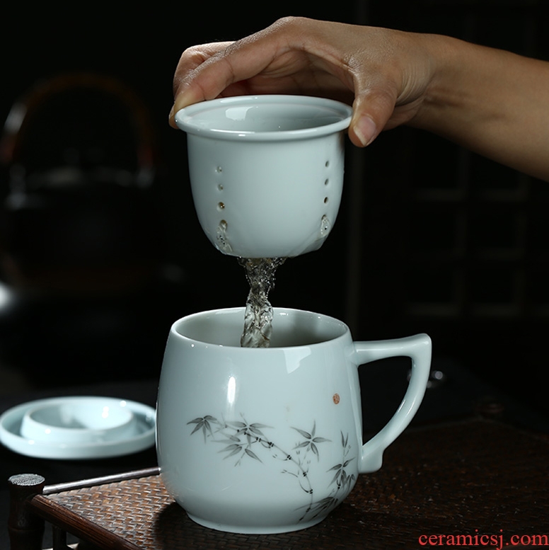 Shadow the qing jingdezhen ceramic filter with cover cup hand - made cup tea separation office cup household glass tea cup