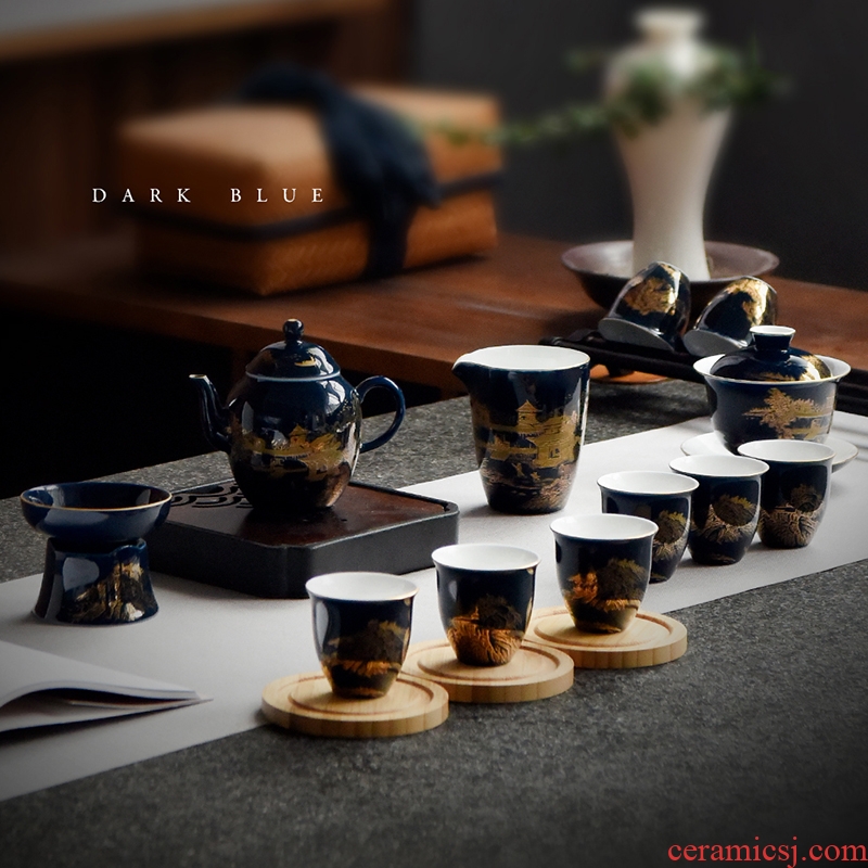 Artisan fairy Chinese tea set home a whole set of kung fu tea tureen teapot ceramic cups, gift boxes