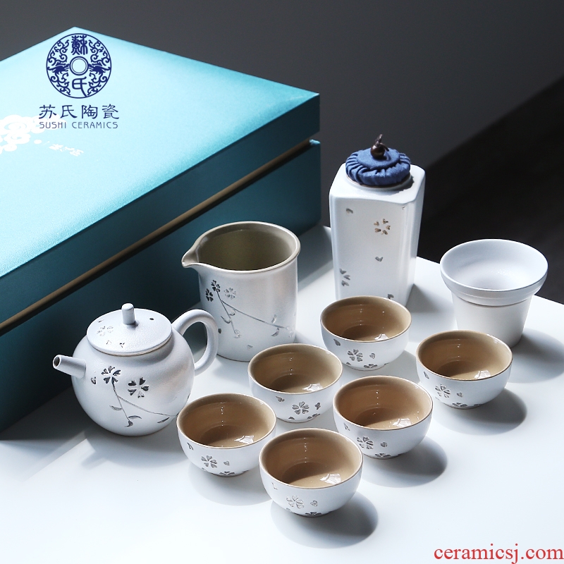 Su Japanese trace silver tea set of a complete set of kung fu tea set ceramic teapot teacup retro gift boxes