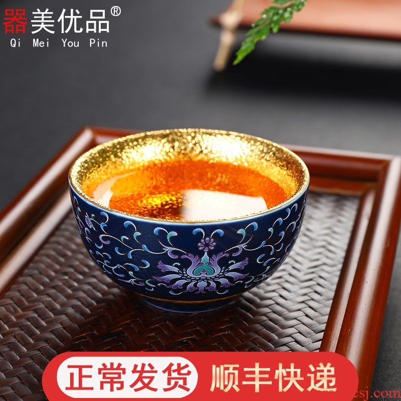 Implement the optimal product of jingdezhen blue and white porcelain kung fu tea cups and gold sample tea cup personal master cup bowl mix