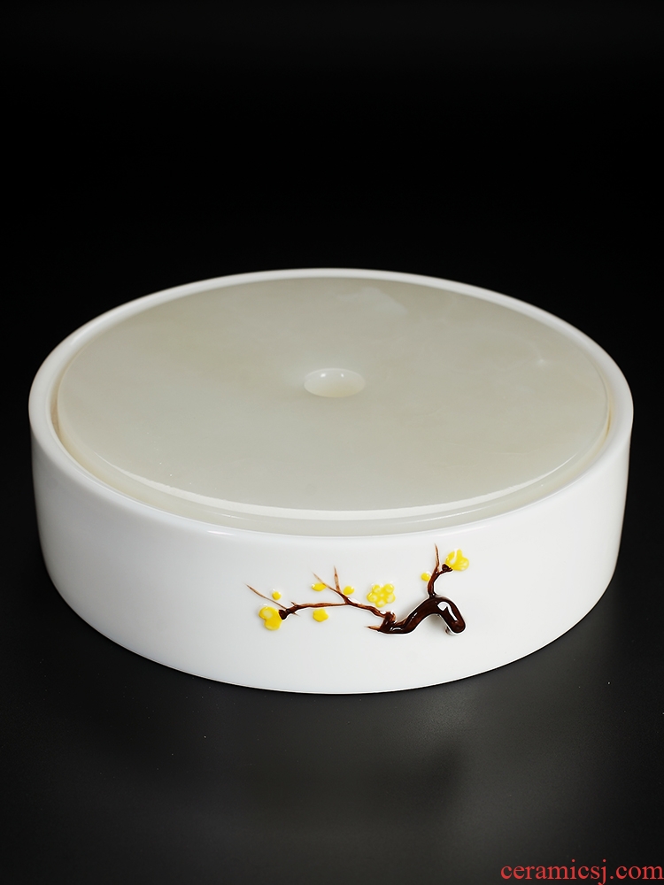 Red the jingdezhen ceramic suet jade white porcelain round pot of tea tray bearing double water tea tray was home plate