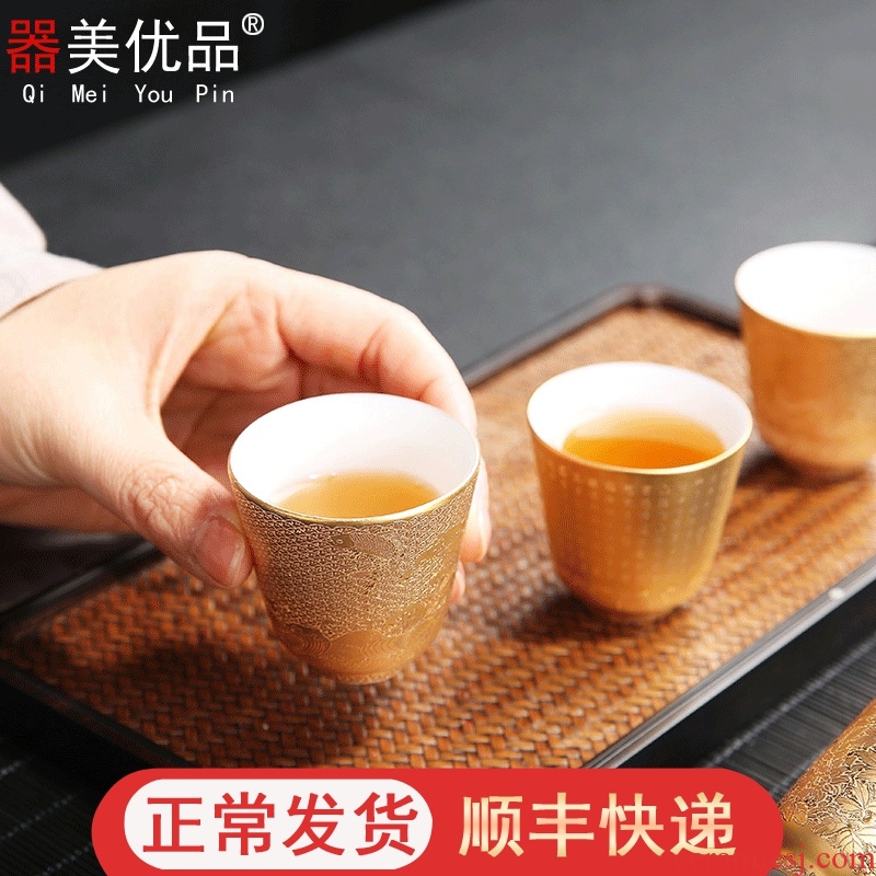 Implement the superior ceramic informs the heap gold sample tea cup master cup small bowl cup gold suet jade porcelain kung fu tea set