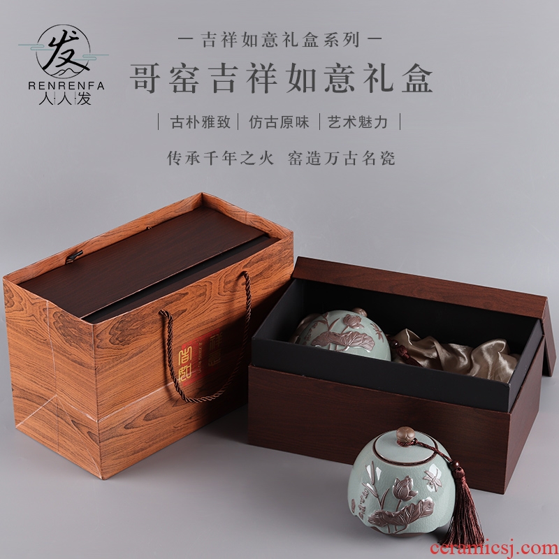 Ceramic tea pot seal tank storage jar large tea jixiangruyi empty box packing double pot customization