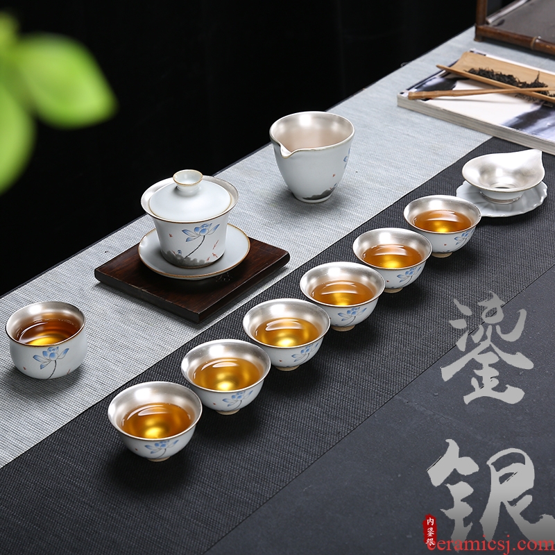 Japanese your up ceramic tea set a complete set of silver tea set 999 sterling silver suit household kung fu tea bowl teapot
