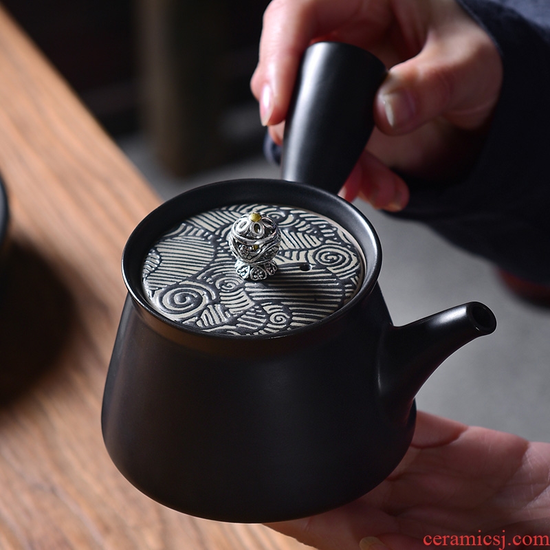 Creative ceramic teapot laugh black zen single pot household silk road side of xi shi pot of tea pot