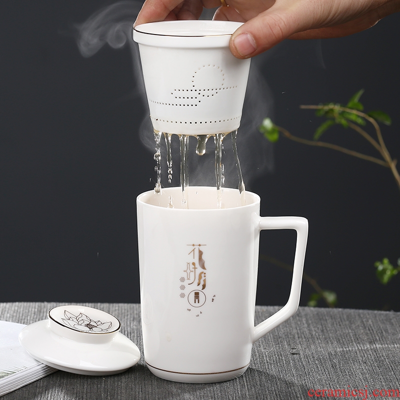 Ceramic filtration separation cup tea tea cup office cup creative household with cover glass jingdezhen porcelain cups