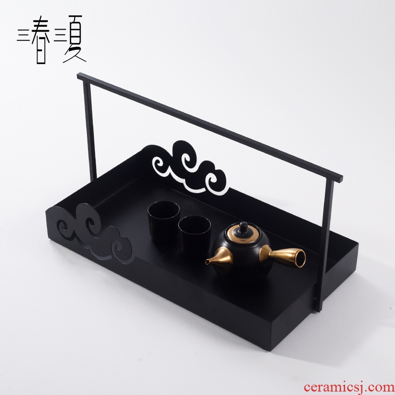 New Chinese style show the metal hand basket tray tea set ceramic cup combination of soft adornment sitting room tea table furnishing articles
