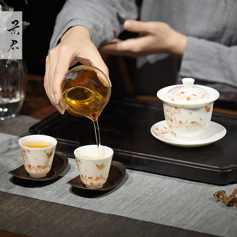 JingJun tureen three cups to jingdezhen ceramics tureen tea bowl of kung fu tea set hand - made of paint