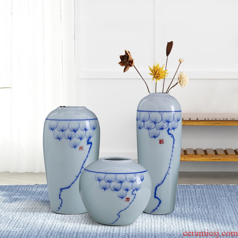 Jingdezhen blue lotus antique ceramic vase contracted tea table desktop furnishing articles ornament porcelain flower vase