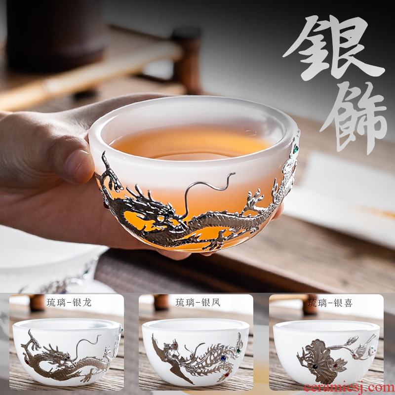 Silver white porcelain cup sample tea cup masters cup small shards of glass glaze is single cup lamp that kung fu tea tea
