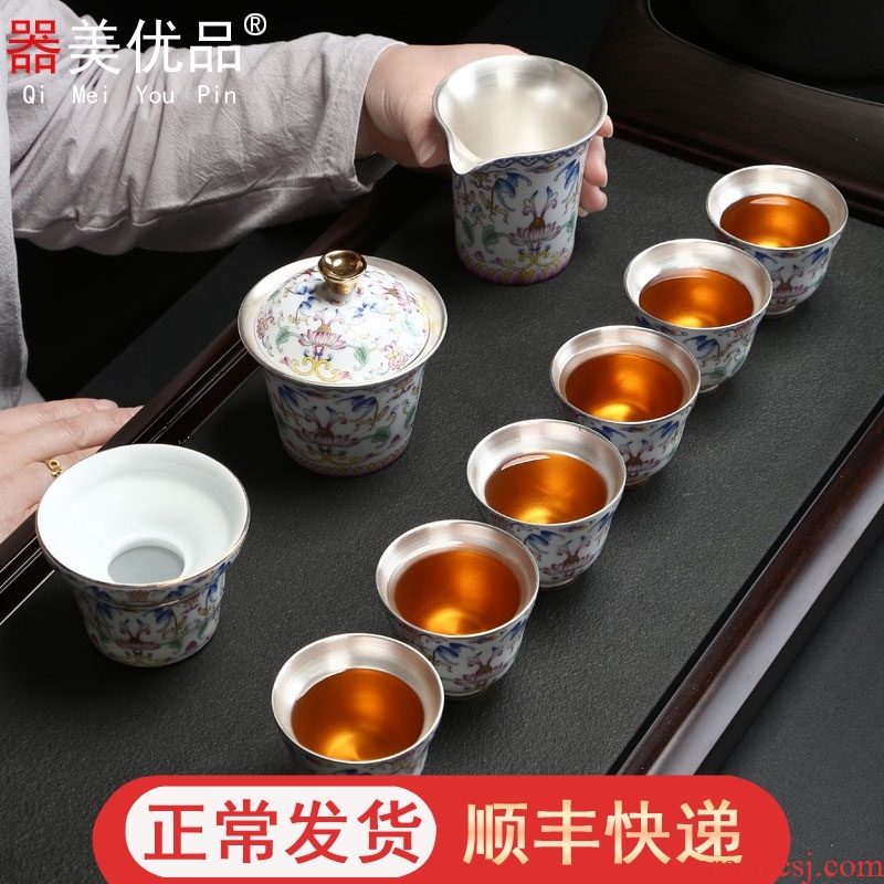 Implement the optimal product of pottery and porcelain enamel see colour of a complete set of kung fu tea set coppering. As silver checking tureen teapot household of Chinese style