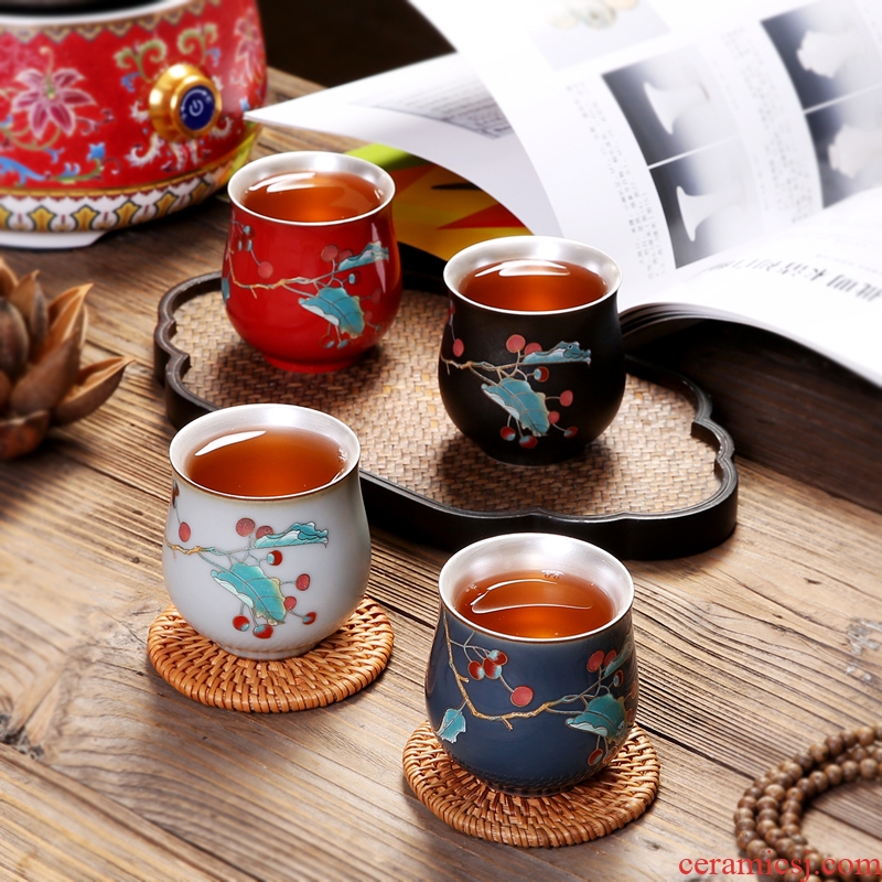 Jingdezhen kung fu tea cups enamel - lined coppering. As silver cup silver 999 master cup pure manual single cup sample tea cup