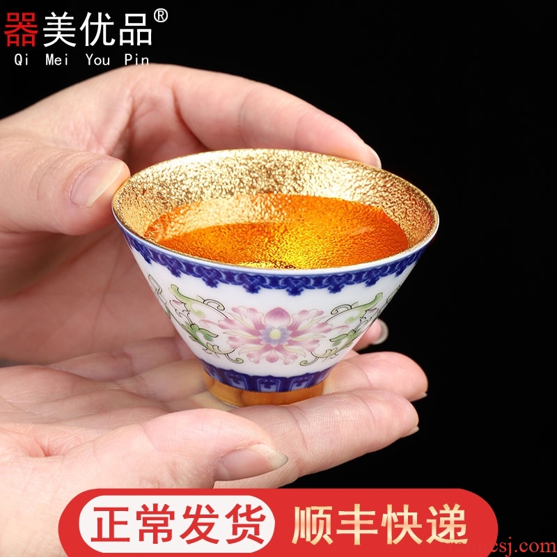 Implement the optimal product jingdezhen porcelain cups gold hat cup ceramic paint master kung fu tea cup single CPU