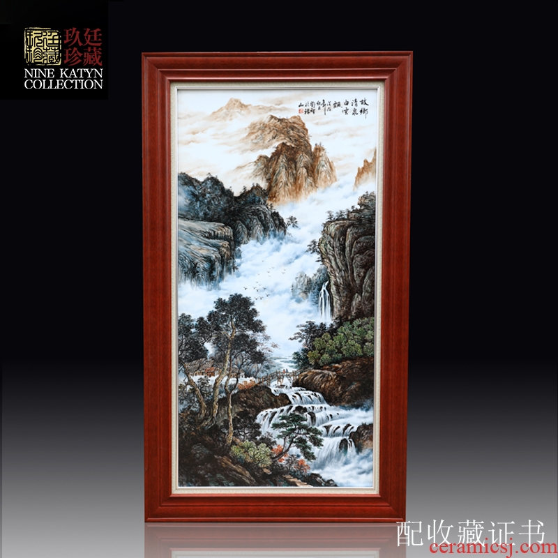 Jingdezhen hand - made painting Deng Zhi, head of background landscape wooden partition wall adornment guest dining room porch hang a picture