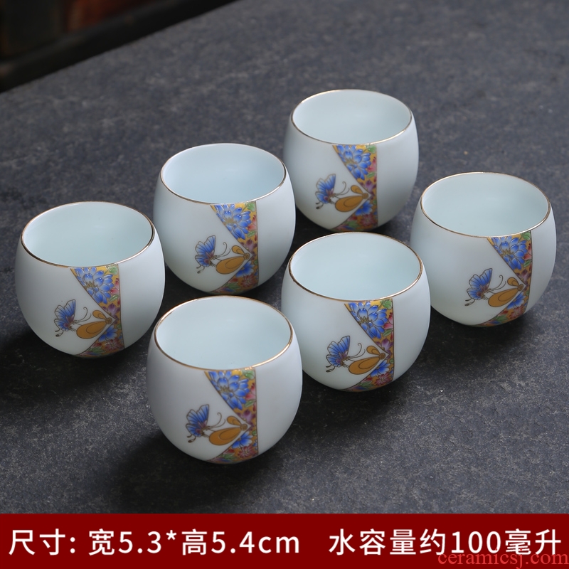 Ceramic cups suit household fat white porcelain up with inferior smooth creative teapot GaiWanCha sea kung fu tea set)