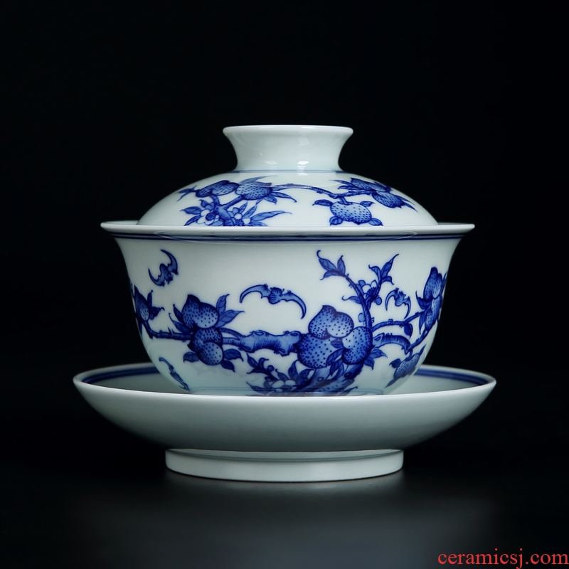 Red the pottery and porcelain of jingdezhen blue and white porcelain hand draw three tureen individual household large household tea bowl cups