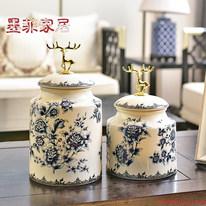 New Chinese style is light blue and white porcelain key-2 luxury furnishing articles of the sitting room TV ark, wine storage tank porch decoration home decoration