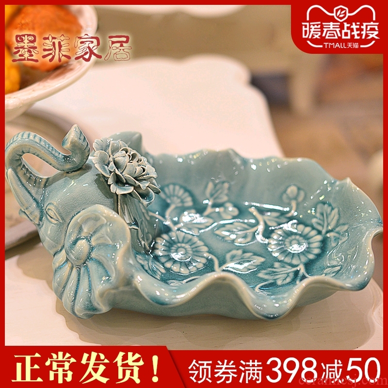 Fruit bowl I and contracted light key-2 luxury ceramic elephant compote European American creative living room key-2 luxury decoration dry Fruit tray