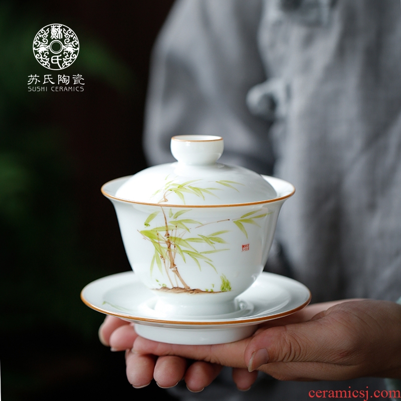 Su hand - made ceramic tureen to kung fu tea bowl three worship cups household hand grasp pot under the glaze color