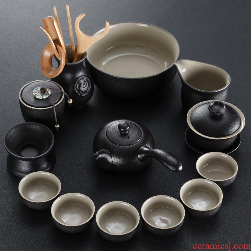 NiuRen household contracted and I sitting room office black pottery teapot teacup Japanese kung fu of a complete set of ceramic tea set