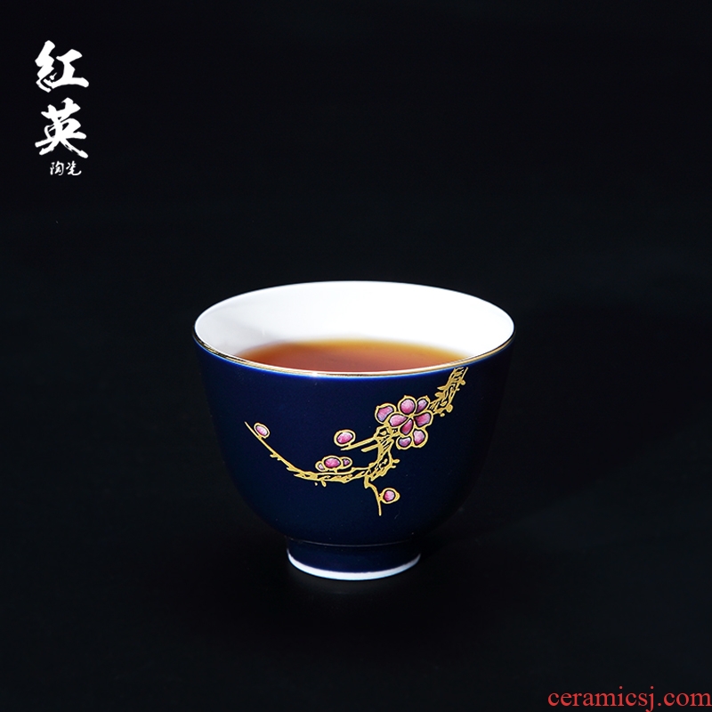 Red the jingdezhen ceramic kung fu tea set hand - made sample tea cup the blue paint cups little master cup single CPU