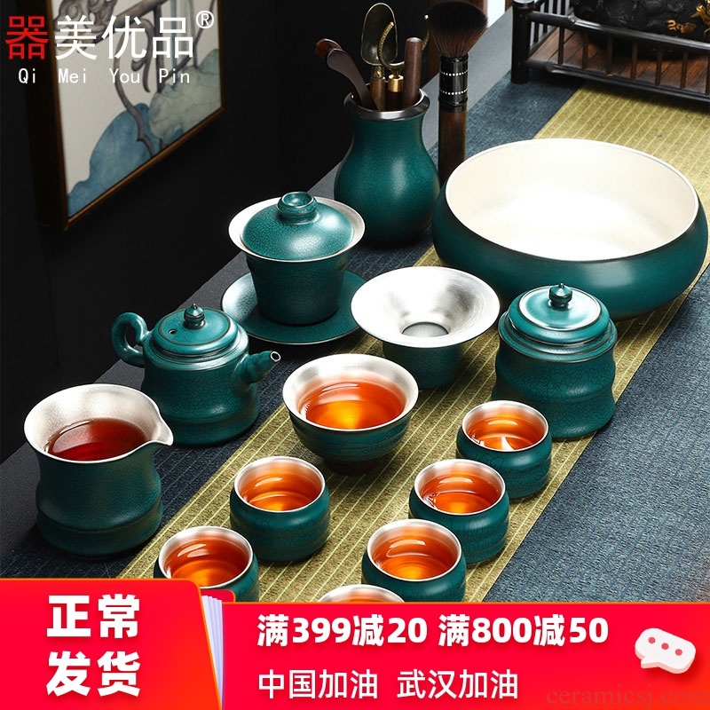 Implement the optimal product tasted silver gilding kung fu tea set office household ceramics slicing lid bowl cups of tea set
