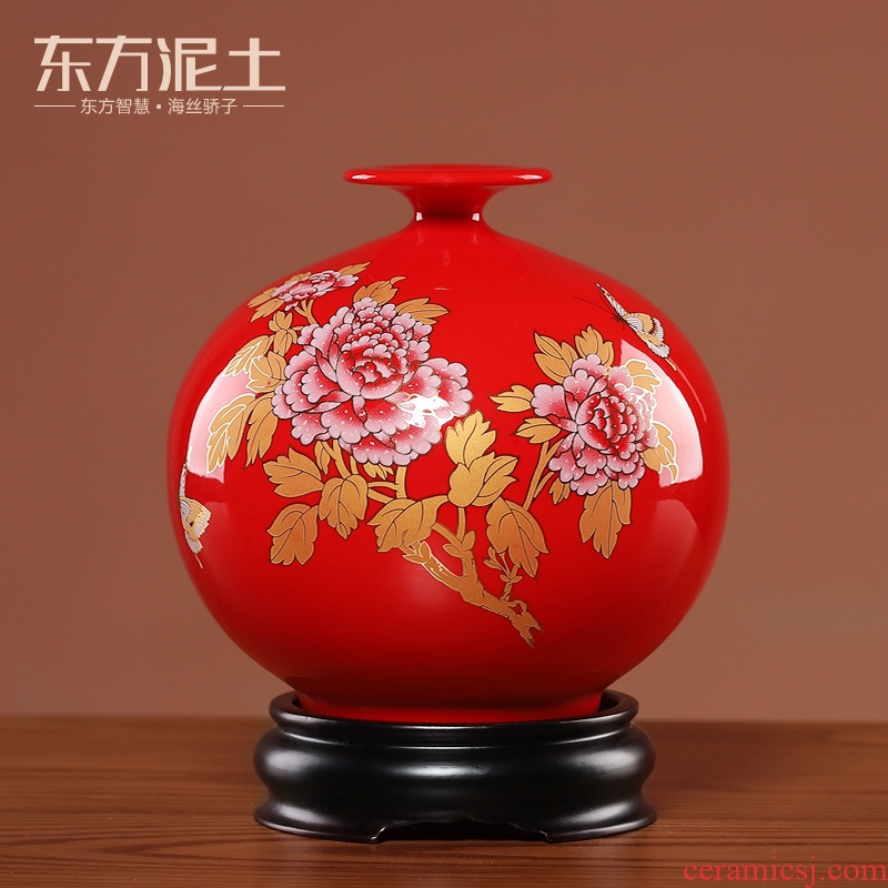East China red porcelain vase furnishing articles new earth living room TV cabinet rich ancient frame of Chinese style household ornaments