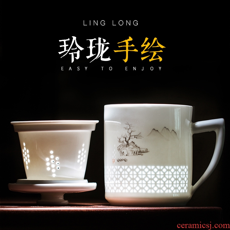 Separation of jingdezhen hand - made ceramic cup tea tea cup with cover filter cup and exquisite home office tea cup