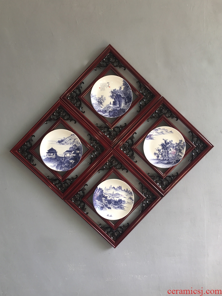 New Chinese style landscape wooden frame hang ceramic artist reside adornment teahouse hotel porch sitting room background wall accessories
