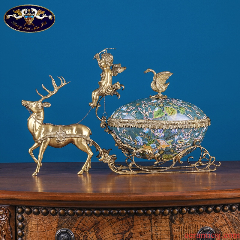 Furnishing articles household act the role ofing is tasted high - grade copper with porcelain deer cart store content box cover European American villa living room porch decoration