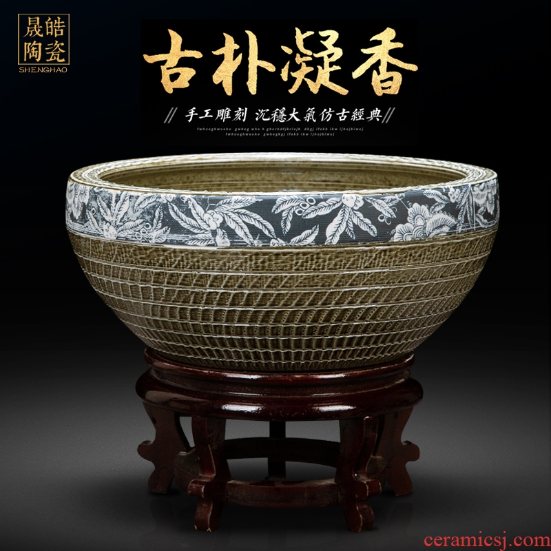 Jingdezhen ceramic hand - made aquariums lotus cylinder household geomantic lotus cornucopia ceramics handicraft furnishing articles