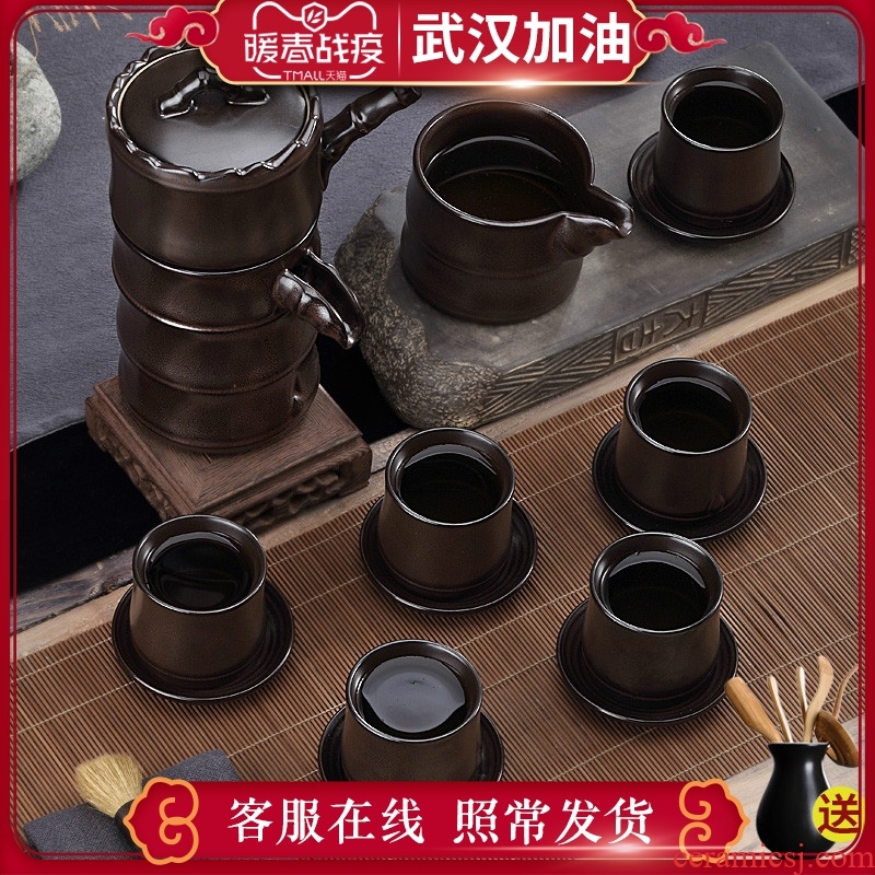 Creative European - style rotating water automatic tea set household ceramics graphite kung fu tea set lazy people make tea