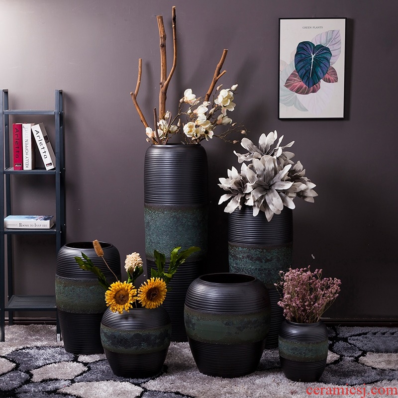 Jingdezhen ceramic furnishing articles large ground vase dried flower black modern new Chinese style porch home sitting room adornment