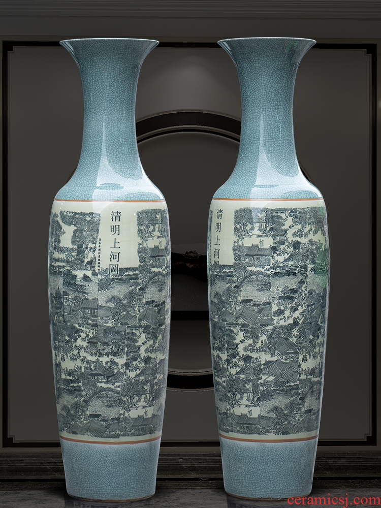 Jingdezhen ceramic open the slice of a large vase archaize crack glaze bright painting the living room the hotel decoration