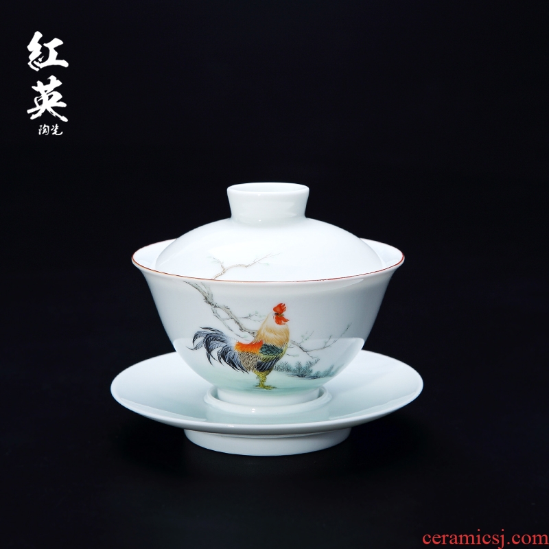 Red the jingdezhen ceramic kung fu tea set three only white porcelain tureen teacups hand - made chicken cylinder cup tea bowl