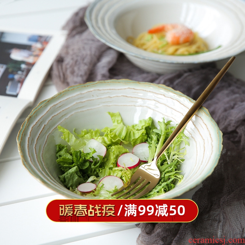 Island house pour it in Japanese retro corrugated ceramic tableware household food dish plate steak plate of rice bowls of soup bowl
