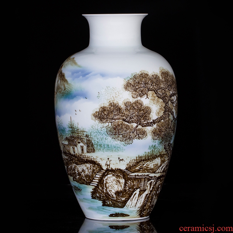 Jingdezhen ceramics famous master hand made blue and white porcelain vase happiness family sitting room adornment is placed