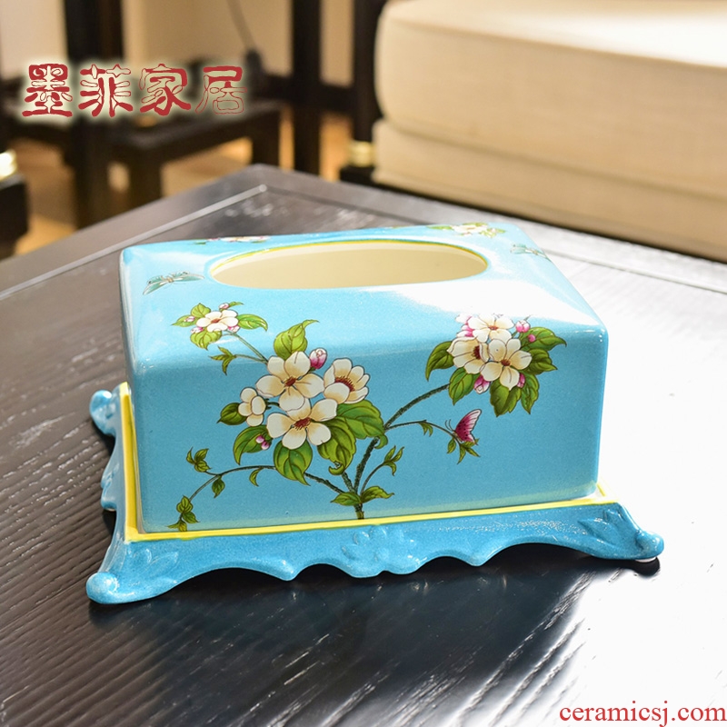 Europe type restoring ancient ways of new Chinese style dining - room sitting room tea table as ceramic pump cartons American household adornment tissue box furnishing articles
