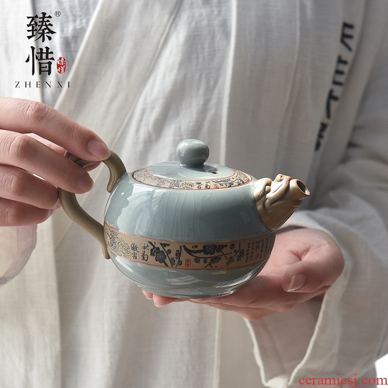 Become precious little teapot teacup lie longge up ceramic kung fu tea set suit household contracted manual single pot teapot