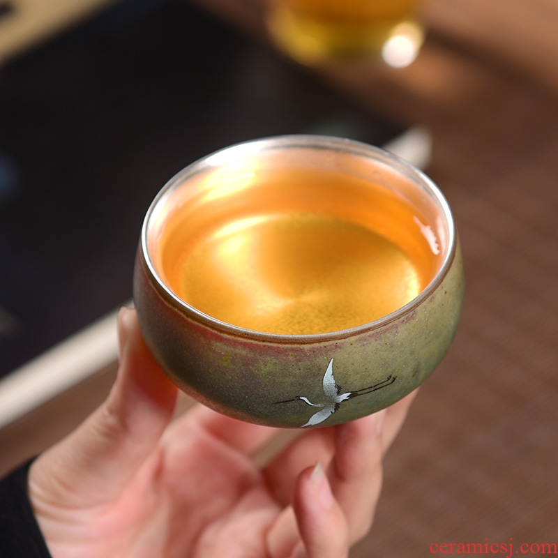 Ceramic coarse pottery hand - made tasted silver cup silver gilding kung fu tea tea cup master cup pure manual single cup sample tea cup