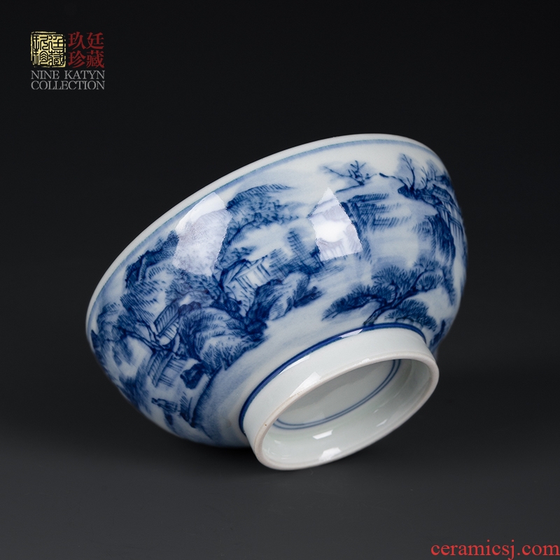About Nine katyn archaize jingdezhen blue and white landscape ceramic cups hand - made kung fu tea set personal cup master cup sample tea cup
