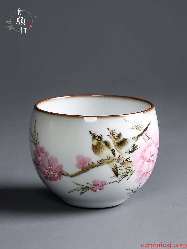 Jingdezhen your up kung fu tea master hand draw water in a peach blossom put pure manual single CPU ceramic sample tea cup tea sets