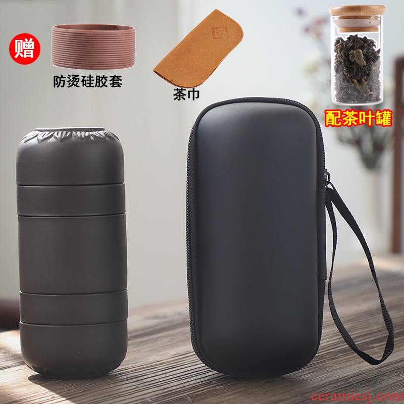 Violet arenaceous travel tea set suit portable package a pot of four cups of crack glass ceramic kung fu is suing portable teapot