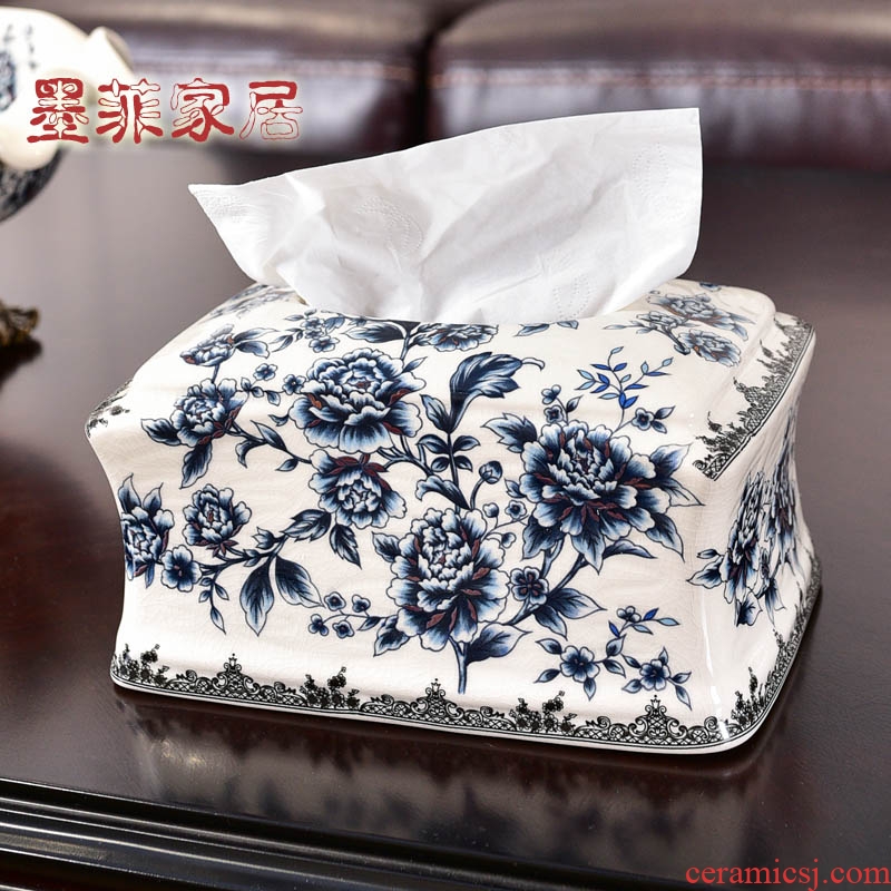 American blue - and - white ceramics tissue boxes sitting room tea table of the new Chinese style restoring ancient ways restaurant household paper napkin box furnishing articles