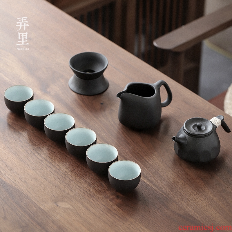 The Get | in Japanese kung fu tea set tea tray of a complete set of household ceramic cups coarse pottery, black pottery teapot gift boxes
