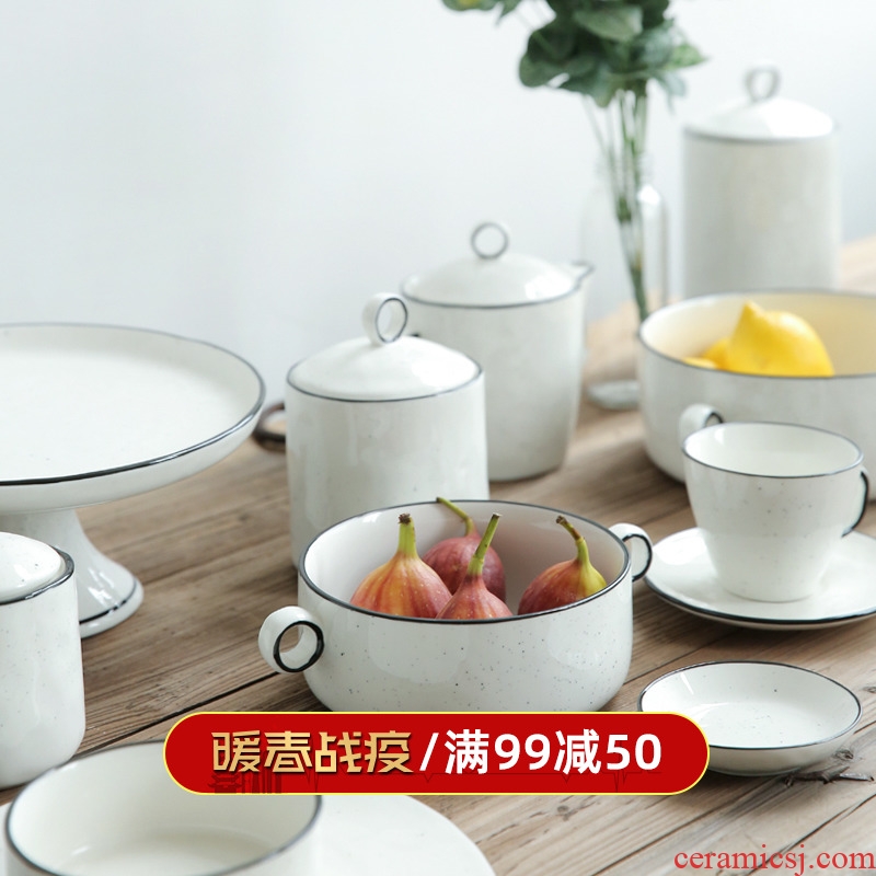 Kawashima house ink round wire, black border ceramic tableware dish dish dish beefsteak dish bowl of coffee cups of PZ - 157