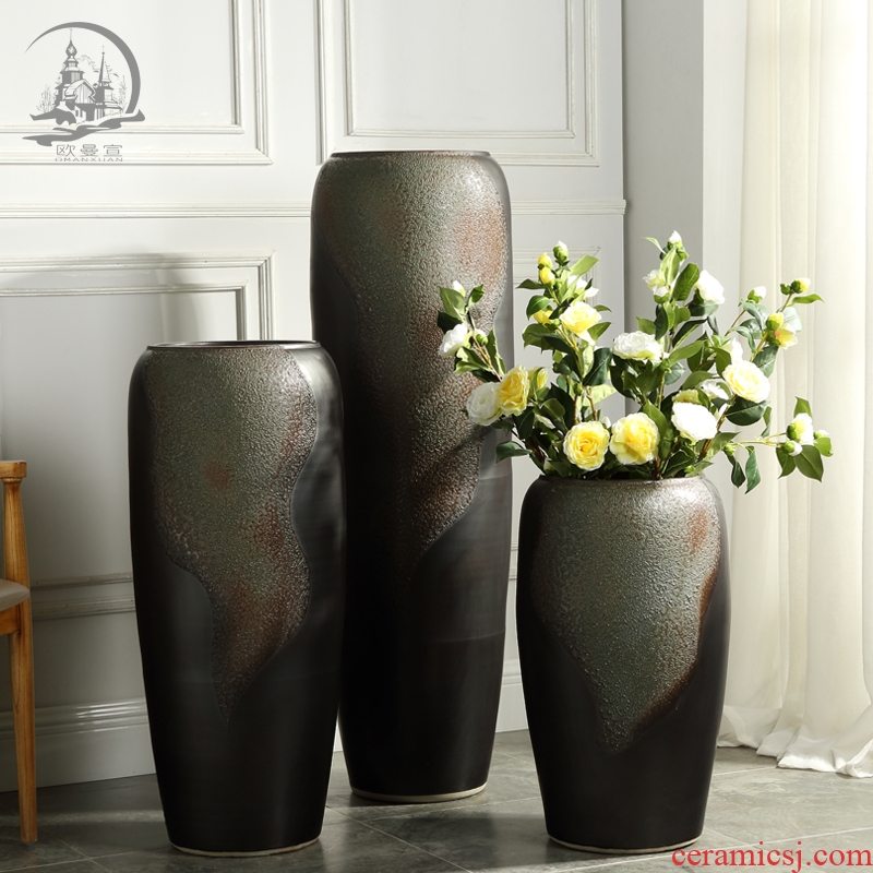 Jingdezhen ceramic restoring ancient ways of large vase contracted sitting room TV ark, villa flower arranging coarse pottery decorative furnishing articles